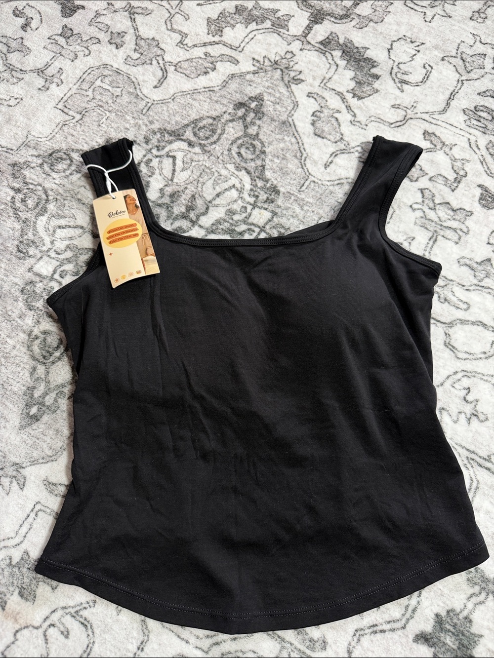 Women's Black Square Neck Tank Top - Lightweight Everyday Layer